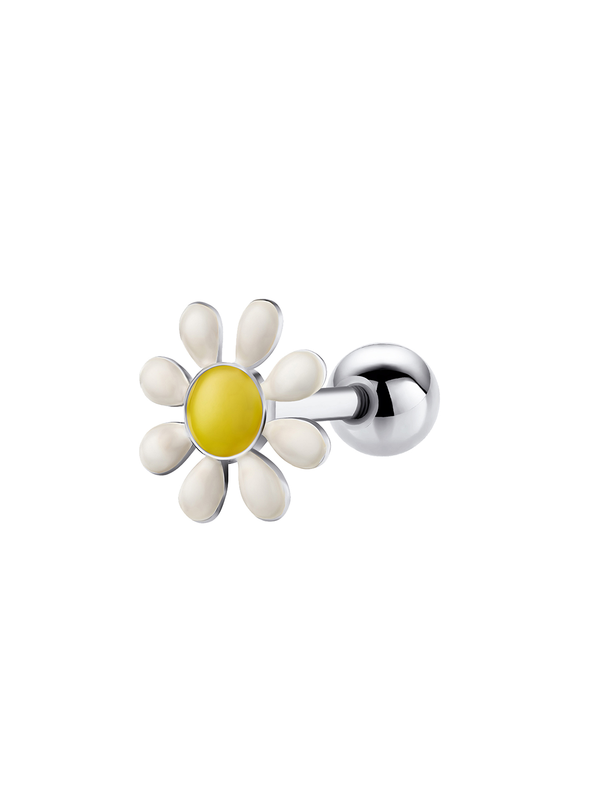 Серьга для пирсинга уха из серебра с эмалью роированная в виде цветка Dita One