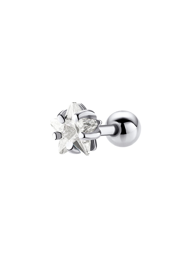 Серьга для пирсинга уха из серебра 925 пробы родированная с кристаллов в виде звезды Dita One