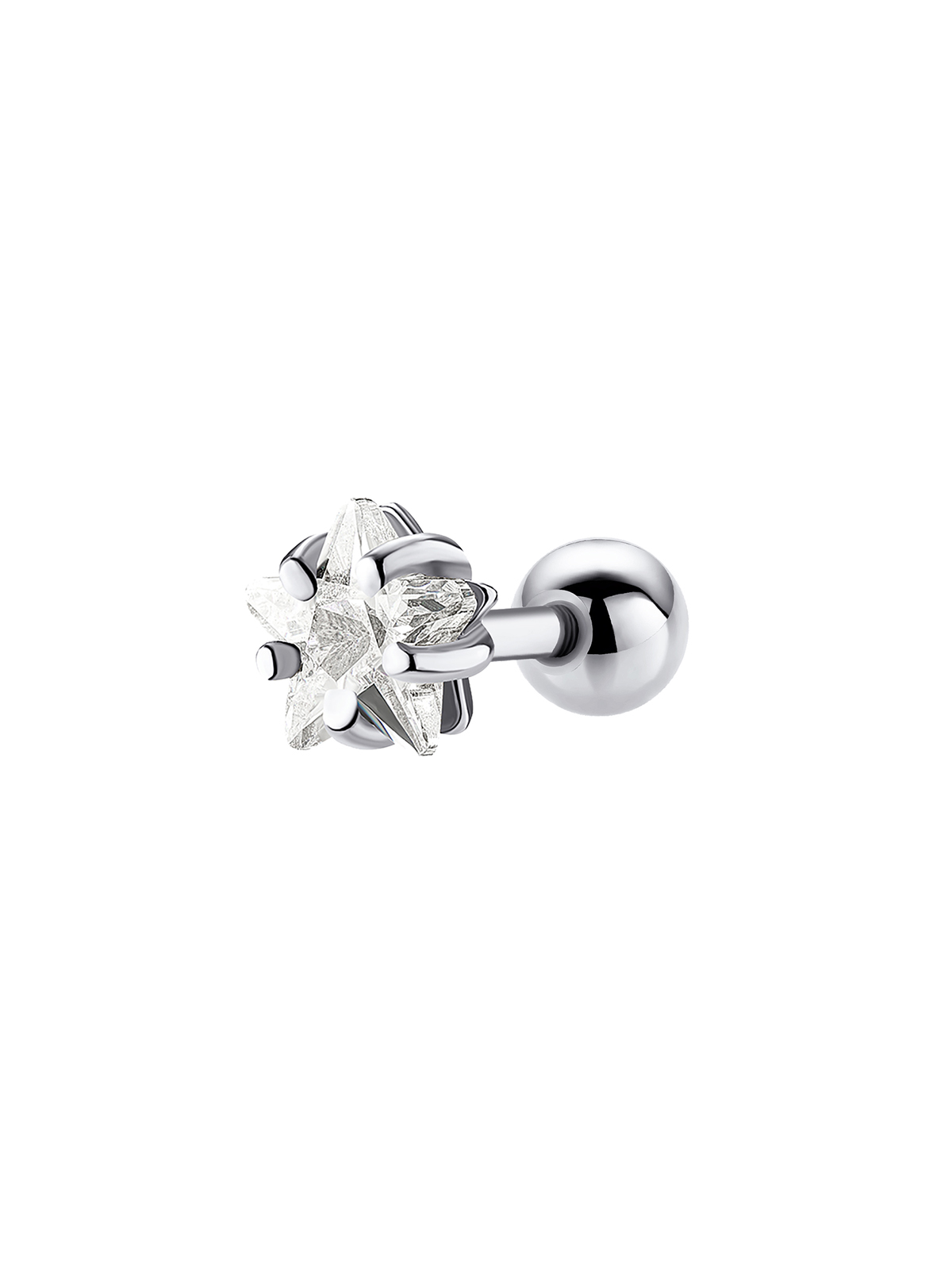 Серьга для пирсинга уха из серебра 925 пробы родированная с кристаллов в виде звезды Dita One