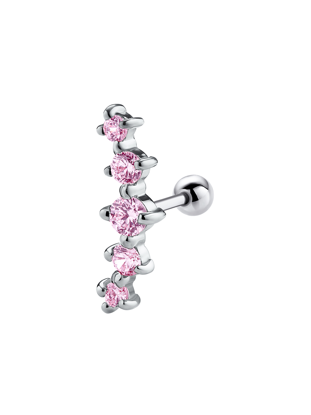 Серьга для пирсинга уха из серебра 925 родированная с кристаллами розового цвета Dita One