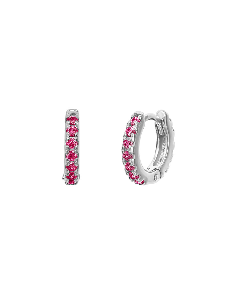 Серьги-кликеры (кольца) 11 мм из серебра с розовым фианитами круглой огранки Dira One