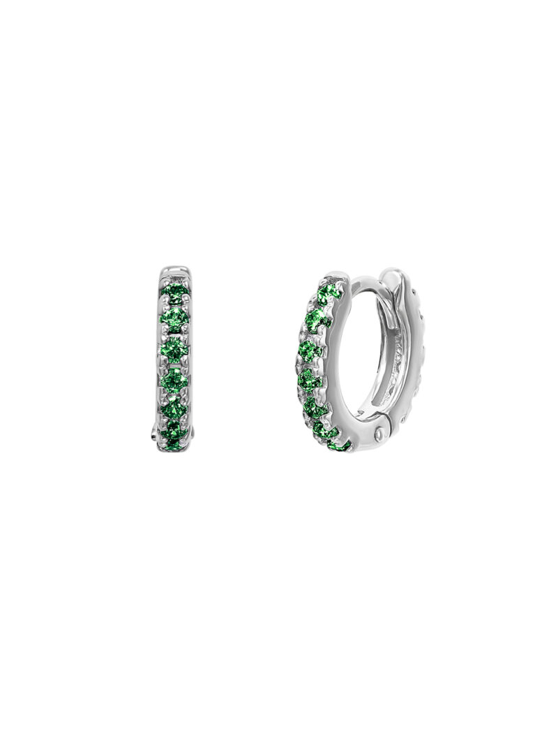 Серьги-кликеры (кольца) 11 мм из серебра с зелеными фианитами круглой огранки Dira One