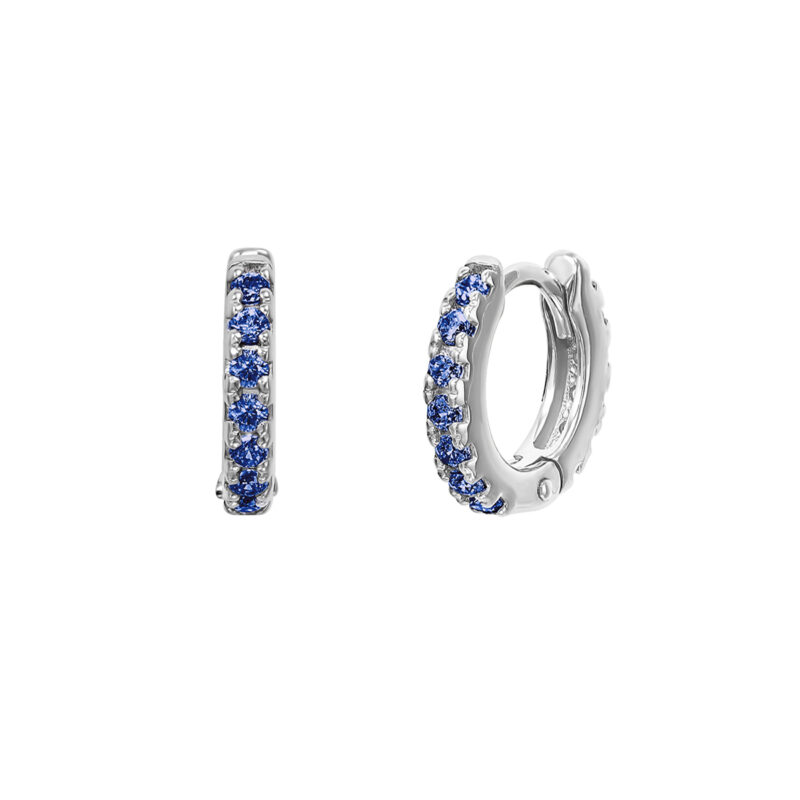 Серьги-кликеры (кольца) 11 мм из серебра с синими фианитами круглой огранки Dira One