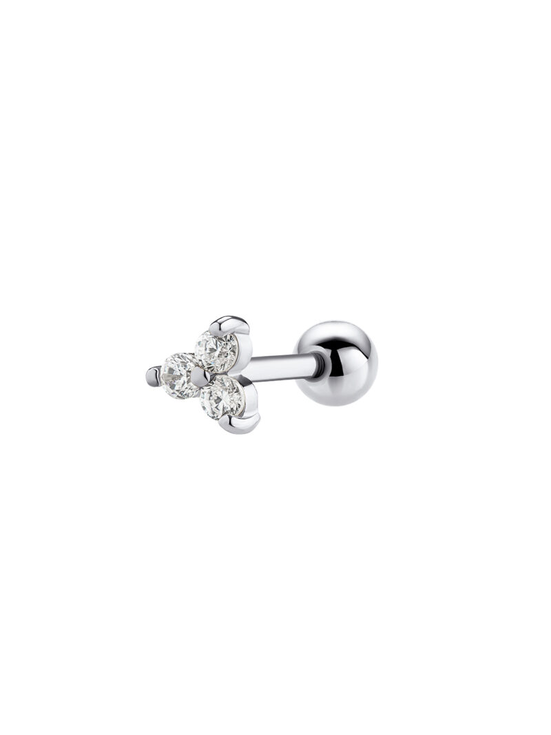 Серьга для пирсинга уха из серебра 925 серебристая с тремя бесцветными кристаллами круглой огранки Dita One